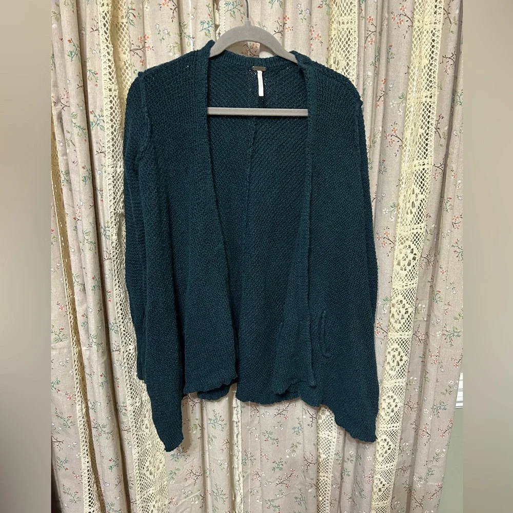 Free People Shark Hem Open Knit Cardigan With Pockets Oversized Size XS‎